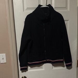 Tommy Hilfiger Black Teddy Jacket with Signature Stripe